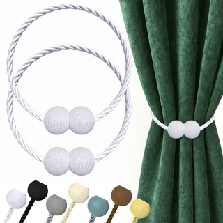 Hion Magnetische Vorhang Raffhalter Weiß 2 Stück, Vorhang Raffhalter Schnallen Holdbacks Halter Haken Clip für Zuhause Schlafzimmer Büro Dekorativer Vorhang