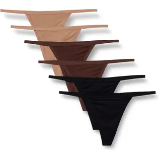 Amazon Essentials Damen Mikrofaser-Tangas (G-String & Hochtaillierter Tanga), 6er-Pack, Gewaschene Bronze/Haselnuss/Schwarz, 42