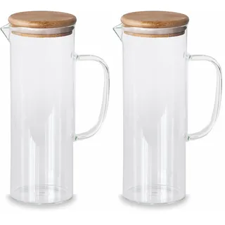 Lacor - 61953 - Wasserkrug aus Borosilikatglas - Deckel Bambus - Sieb - Perfekt für Limonade, Eiskaffee, Tee - spülmaschinenfest - 1 L (Packung mit 2)