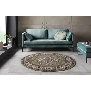 Nouristan Orientalischer Rundteppich Kurzflor Teppich Parun Täbriz Grün, ø 160 cm