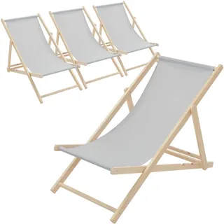 ECD-Germany Strandliege 4er Set Hellgrau , Holz , 57.5x83x100 cm , Gartenmöbel, Gartenliegen