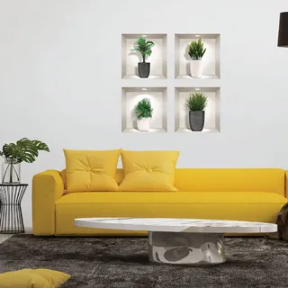3D-Wandtattoo, selbstklebend, 3D-Effekt, Pflanzen in den Töpfen, Wandtattoo, Schlafzimmer, Wandaufkleber, 3D-Deko, Wohnzimmer, Wandaufkleber, Trompe, das Auge, 80 x 80 cm