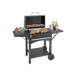 Holzkohlegrill Groß mit Deckel und Gusseisen Grillrost – Edelstahl Grillwagen für Outdoor Garten, Camping BBQ & Smoker
