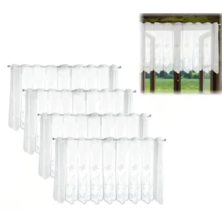 YuLiMirich 4er Scheibengardine, 130x45cm Bistrogardine mit Schmetterlingen und Blumen, Kurzstores Blume Weiß Spitzen Halbtransparent Besticke Scheibengardinen Modern Kurze Halbtransparente Vorhänge