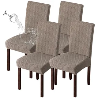 Genina Wasserfeste Stuhlhussen für Esszimmer, 4er-Set, Küchenstuhlhussen, Parson, Esszimmerstuhlhussen, Taupe