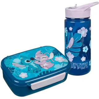 Undercover Scooli - Disney Stitch Geschenkset - Set bestehend aus Brotdose und Trinkflasche - ideal für die Schule oder Kindergarten – für Kinder ab 4 Jahren – aus Kunststoff – BPA frei
