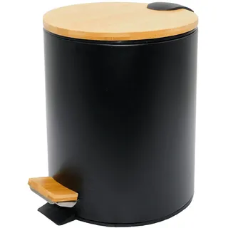 KITCHEN MOVE Treteimer für Badezimmer, 5 l, Stahl und Holz, mattschwarz