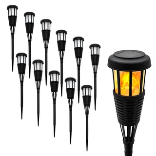 1.01 LED Solar Gartenfackel in Rattan Optik - 12 Stück - Solar Leuchte mit Flammen Effekt (12er)