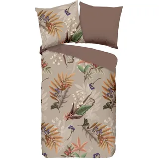 Wendebettwäsche , Braun, Taupe , Textil , Blätter , 135x200 cm , atmungsaktiv , Heimtextilien, Bettwäsche & Leintücher, Bettwäsche, Wendebettwäsche