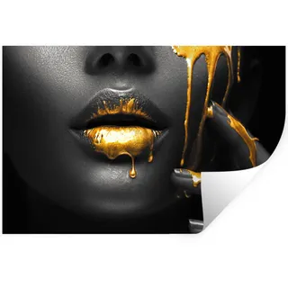 MuchoWow Wandtattoo Frau - Schwarz - Gold - Gesicht - Lippen 120x80 cm , Kunststoff , 120x80x0.1 cm , Tapeten & Wandverkleidungen, Wandtattoos & Sticker