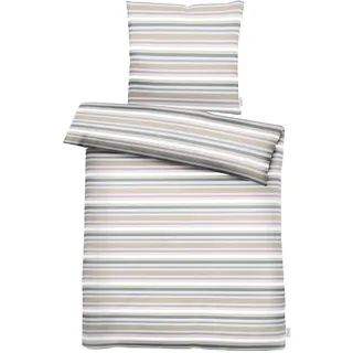 APELT Geo Streifenbettwäsche Satin Grau 135 x 200 cm + 80 x 80 cm
