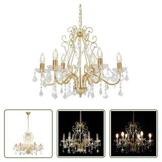 The Living Store Kronleuchter mit Kristallperlen Golden Rund 6×E14 - Gold