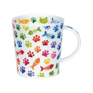 Dunoon Bone China Lomond Mug - Pawprints Range - Colourful Cat Paws
