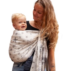 Hoppediz Ring-Sling, Baby-Tragetuch ab Geburt, 100 % kbA-Baumwolle, Design Singapur grey