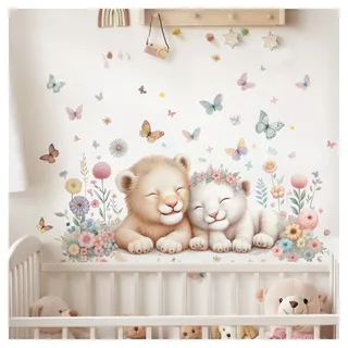 Little Deco Wandsticker Löwen Babys Kinderzimmer Wandtattoo für Babyzimmer Dschungel Safari Wandaufkleber Schmetterlinge Tiere Wanddeko DL5050-03