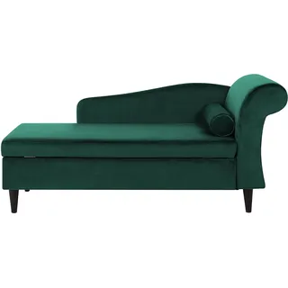 BELIANI Chaiselongue Rechtsseitig Dunkelgrün Samt mit Armlehne Stauraum und Nackenrolle Dunkle Holzfüße Hohe Lehne Retro-Design Wohnzimmer Liegesofa - Grün, Schwarz