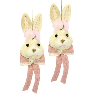 Flair Flower Bast-Hasenkopf Dekofigur Hase Osterhase Frühling Deko Ostern Osterdeko Hasen-Figur Türdeko Osterkranz Wanddeko Osterhänger Osterfigur Frühling Frühlingsdeko Dekohase Skulptur Basthase Hasenpaar