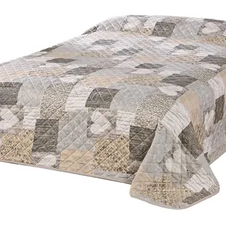 Delindo Lifestyle Tagesdecke Bettüberwurf Herzen für Doppelbett, Patchwork braun, 220x240 cm