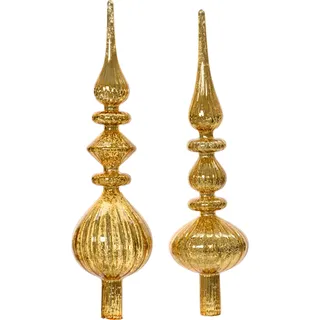 Christbaumspitze Glas Shabby gerillt 35cm hellgold, 1 Stück sortiert - Gold