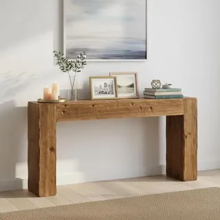 LITTLE TREE Massivholz-Konsolentisch, 160 cm Tisch im Landhausstil hinter dem Sofa für den Eingangsbereich, Sofatische für das Wohnzimmer, Langer Flurtisch, einfache Montage, rustikales Braun