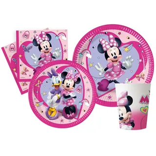 Ciao AZ003 Disney Minnie Junior for 8 People (44 pcs Ø23cm, 8 Plates Ø20cm, 8 Cups 200ml, 20 Napkins) Party Tableware Set, Einfarbig, Rosa