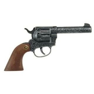 Bauer J.G.Schrödel Magnum antik Spielzeugpistole oder Cowboy-Revolver aus Zink und Kunststoff für Zündplättchen-Munition, in Box, 12 Schuss, 22 cm, grau / silber (203 8678)