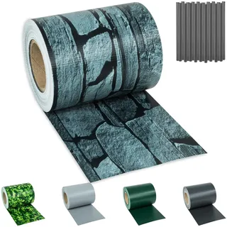 tectake® Sichtschutzfolie, Sichtschutzstreifen mit Befestigungsclips, Windschutz, Sonnenschutz, Sichtschutzmatte für Balkon, Garten, Terrasse, für Stabmattenzaun und Zaunelemente - 70 m, Schiefer