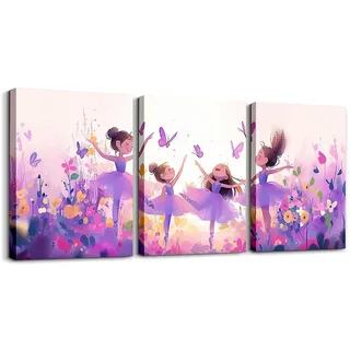 Loussiesd Ballett 3er Poster Set für Wohnzimmer Ballerina Tänzer Floral Flower Bild Wandbilder für Esszimmer Schlafzimmer Badezimmer Moderne Wandbilder Küche Drucken Malerei für Home Dekor
