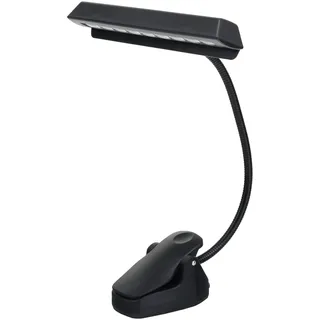 Showlite LED-Notenpultleuchte mit 9-LEDs in Reihe (Batterie-, Netz- oder USB-Betrieb, Klemmlampe, Standleuchte, Schwanenhals Lampe, Leuchtdioden) schwarz