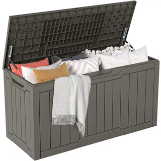 DWVO Auflagenbox Aufbewahrungsbox Garten Kissenbox Gartenbox Outdoor Gartentruhe |Wasserdicht Gasdruckfeder|300 Liter 115x46.8x58cm|Für Sitzauflagen Gartengeräte & Kinderspielzeug|Hellbraun