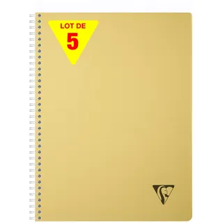 Clairefontaine 327122Cpack - Packung mit 5 Spiralbücher Linicolor Essence, DIN A4, 90 Blatt kariert 90g, Einband aus gerilltem PP, Gelb, 5 Stück