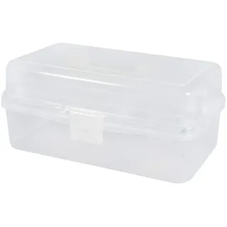 Rayher Aufbewahrungsbox / Sortierbox Kunststoff-Werkzeugkiste mit Tragegriff, 3 Ebenen, 31 x 17 x 15 cm, zum Sortieren und Ordnen von Kleinteile, Aufbewahrungskoffer mit Clip, Transparent