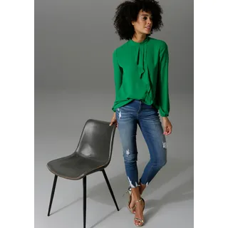 Langarmbluse ANISTON CASUAL, Damen, Gr. 34, grün, Georgette, Obermaterial: 100% Polyester, unifarben, figurumspielend Po-bedeckend, elastischer Bund mit Gummizug, Blusen Langarmbluse, mit kleinem Volant im Vorderteil