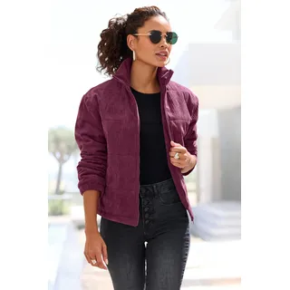 Cordjacke BUFFALO "mit Reißverschluss und Eingrifftaschen", Damen, Gr. 34, lila (aubergine), Cord, Obermaterial: 100% Polyester. Futter: 100% Polyester. Futter 2: 100% Polyester, unifarben, figurumspielend hüftlang, mit innenliegendem Gummizug, Jacken Cordjacke, Leicht wattierte Übergangsjacke aus weichem Cordstoff, Frühlingsjacke