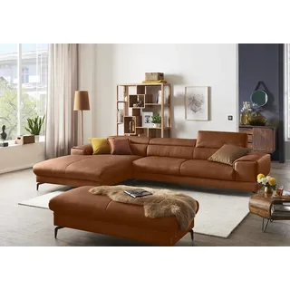 W.Schillig Ecksofa »piedroo, Designsofa mit tollem Sitzkomfort, bequem und elegant, L-Form« Kopfteilverstellung, wahlweise mit Sitztiefenverstellung, Breite 343cm, braun (cognac Z69: Leder-Eck (29170044-0)