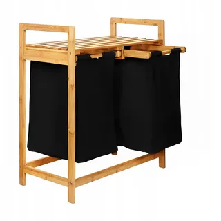 Wäschekorb Bambus Badezimmer Regal Wäscheregal Wäschesortierer Schwarz AD.CON 74X63X33cm