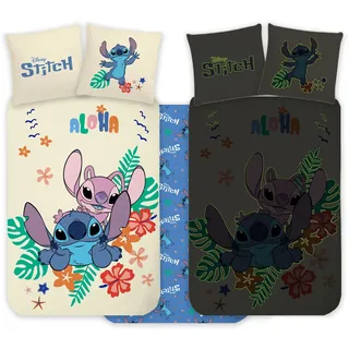 Stitch und Angel Babybettwäsche 100x135 + Kissenbezug 40x60 Leuchtet Junge | Baby-Bettwäsche | Kinderbett 60x120 & 70x140 | Leuchtende Sterne nachts | Offizielle Disney Lizenz | Einschlafritual