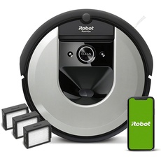 iRobot Roomba i7 (i7156) App-steuerbarer Saugroboter, zwei Gummibürsten, Raumkartierung, Sprachassistenten-kompatibel, Reinigung nach Räumen und Objekten im Set mit 3 Stück Ersatz-Hochleistungsfilter