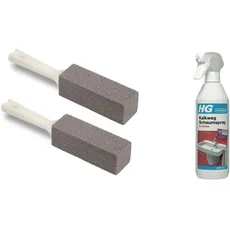 Cleaning Block WC, Toilette-Reinigungsstein mit Griff (2er-pack) & HG Kalkweg Schaumspray 3x stärker mit konzentrierter Formel, für Badezimmer, entfernt Ablagerungen (500 ml)-605050105