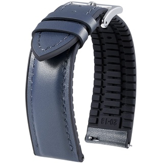 BINLUN Leder Uhrenarmbänder Silikon-Innenfutter Hybrid Elegant Elegant Schnellverschluss Lederarmband für Smartwatches Schwarze/Silberne Schnalle 6 Farben Herren Damen(blau,21mm,Silberne Schnalle)