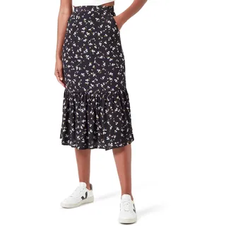 Tommy Jeans Damen Rock Floral Ruffle Midi-Länge, Schwarz (Spring Floral), XXS