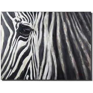 DRW Leinwandbild, rechteckig, Ölgemälde, Zebra-Muster, Weiß und Schwarz, 90 x 120 x 3,5 cm