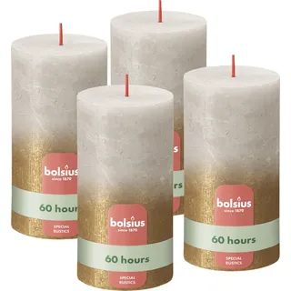 Bolsius Rustik Stumpenkerzen - Fading Metallic - Grau & Gold - 4 Pack - 13 x 7 cm - Lange Brenndauer - Haushaltskerze - Unparfümiert - Enthält Natürliches Pflanzenwachs - Ohne Palmöl