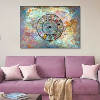 Opviq, ST62692444_5070, Dekorative Wanduhr, Mehrfarbig, 100% BAUMWOLLE, 50 x 70 cm