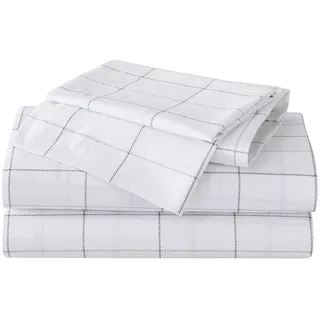Eddie Bauer Home Sheets Baumwoll-Perkal-Bettwäsche-Set, frisch und cool, stilvolle Heimdekoration, 4-teilig, Queen-Size-Bett, Nordkariert, Grau/Weiß