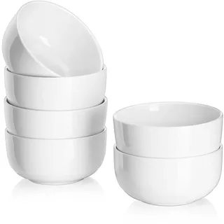 DOWAN Dessertschalen 6er Set, 300ml Weiß Müslischalen Keramik, Φ10.5cm Kleine Eisschale, Suppenschalen, Müslischalen Set für Snack, Eiscreme, Reis, Servierschalen, Mikrowellengeeignet | Geschenk