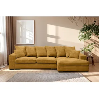 kaiser möbel Ecksofa mit schlaffunktion und bettkasten, Sofa L-form, Couch L-form Gabon stoff Zoom Gelb Ottomane Rechts - Gelb