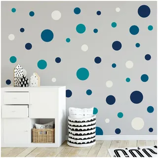 yabaduu Kreise Set 120 Stück Punkte Wandtattoo Kinderzimmer Schlafzimmer Babyzimmer Aufkleber Folie Deko Selbstklebend für Junge Mädchen Pastell Y068 (Y068-10 Petrol)
