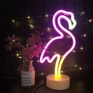 LED-Flamingo Neonzeichen Flamingo Neonlichter LED-Neonlicht-Zeichen mit Halter Base Batterie/USB betriebene Licht-Zeichen-Nachttisch-Lampen Neonzeichen für Home Party-Dekoration