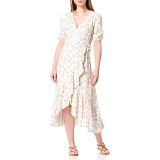 find. Damen Midi-Wickelkleid aus Leinen, Mehrfarbig (gelbe Blumen), 34, Label: XS